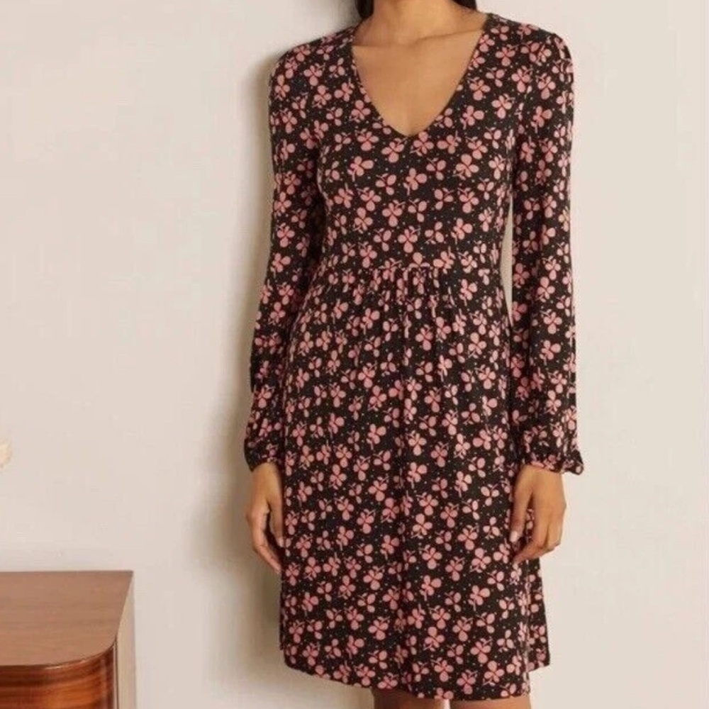 Boden Hattie Jersey Dress In Clover Print Blue Pink Women's Size 8 Petite